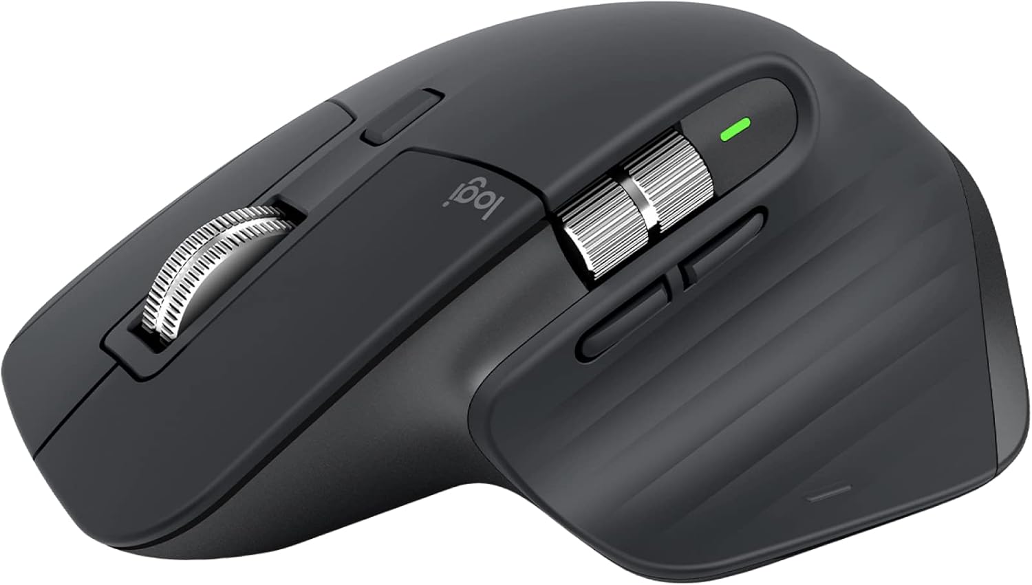 Logitech MX Master 3S wireless mouse on wood desk